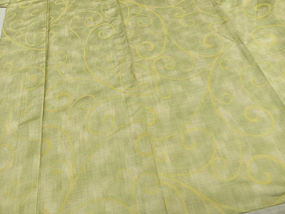 平和屋着物▽お召　単衣　唐草文　正絹　逸品　AAAZ9657fy