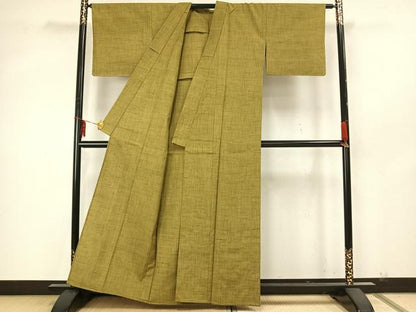 平和屋着物▽上質な紬 　単衣　格子 　正絹　逸品　未使用　AAAZ9658fy