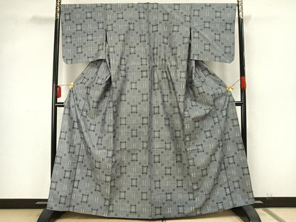 平和屋着物▽上質な紬 単衣 琉球絣文様 正絹 逸品 AAAZ9660fy