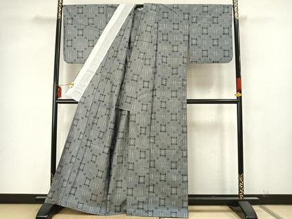 平和屋着物▽上質な紬 単衣 琉球絣文様 正絹 逸品 AAAZ9660fy