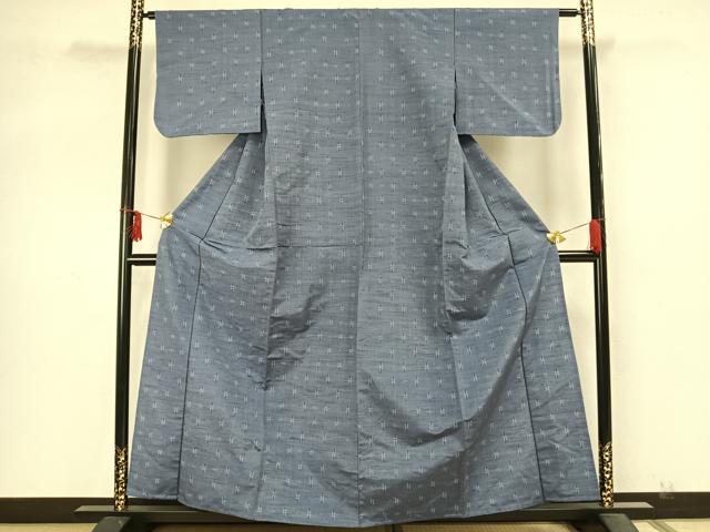 平和屋着物▽上質な紬　単衣　絣柄　正絹　逸品　AAAZ9662fy
