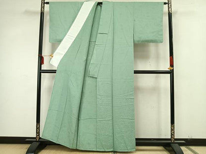 平和屋着物▽上質な色無地　単衣　草花地紋　薄萌葱色　正絹　逸品　未使用　AAAZ9663fy