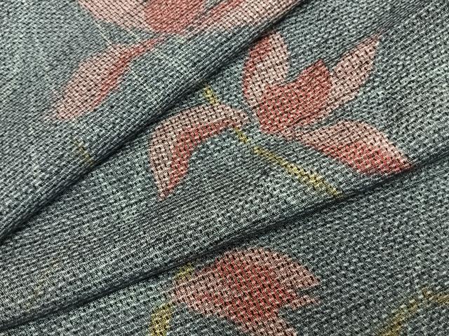 平和屋着物▽上質な紬 単衣 舞花文 正絹 逸品 AAAZ9664fy