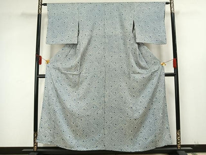 平和屋着物▽上質な小紋　単衣　菱文　正絹　逸品　AAAZ9665fy