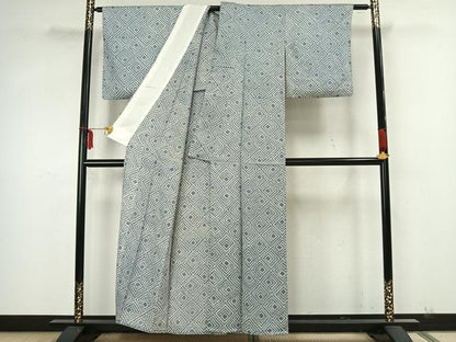 平和屋着物▽上質な小紋　単衣　菱文　正絹　逸品　AAAZ9665fy