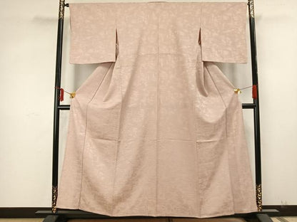 平和屋着物▽上質な色無地 単衣 霞地紋 灰桜色 正絹 逸品 AAAZ9666fy