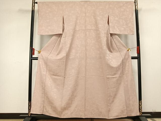 平和屋着物▽上質な色無地 単衣 霞地紋 灰桜色 正絹 逸品 AAAZ9666fy