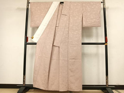 平和屋着物▽上質な色無地 単衣 霞地紋 灰桜色 正絹 逸品 AAAZ9666fy