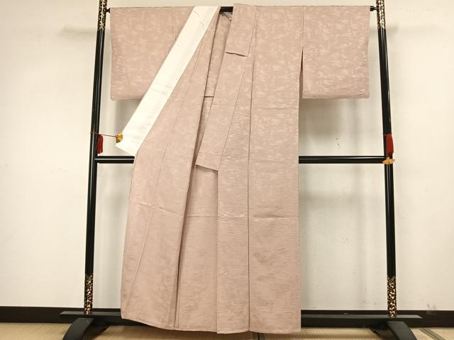 平和屋着物▽上質な色無地 単衣 霞地紋 灰桜色 正絹 逸品 AAAZ9666fy