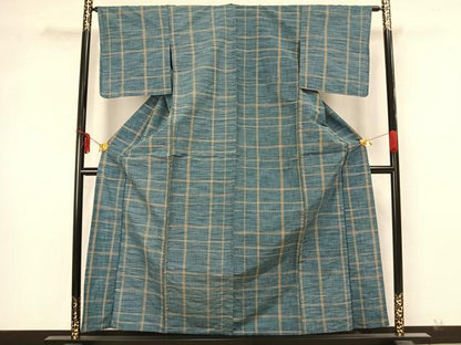 平和屋着物▽上質な紬 単衣 格子 正絹 逸品 未使用 AAAZ9668fy