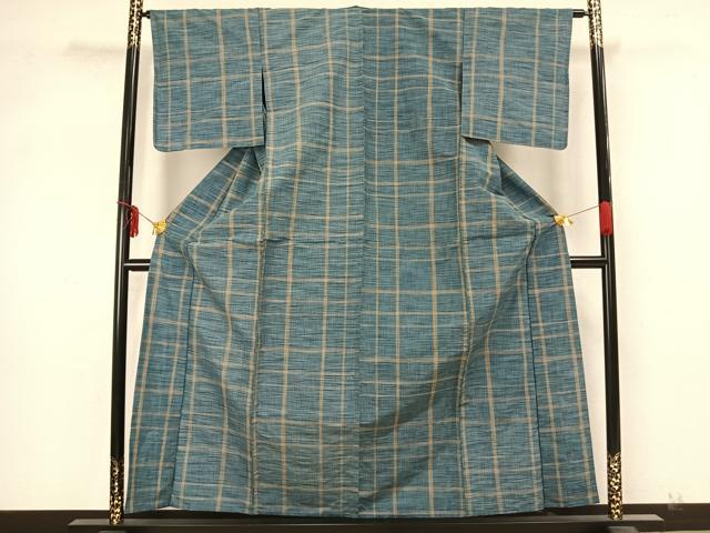 平和屋着物▽上質な紬 単衣 格子 正絹 逸品 未使用 AAAZ9668fy