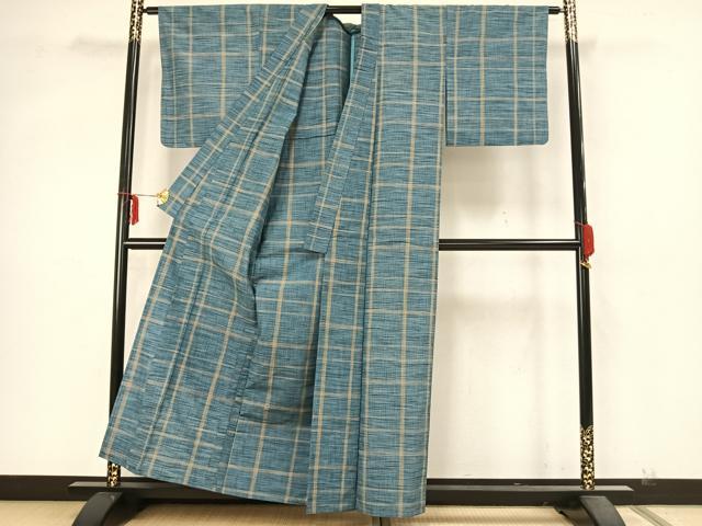 平和屋着物▽上質な紬 単衣 格子 正絹 逸品 未使用 AAAZ9668fy