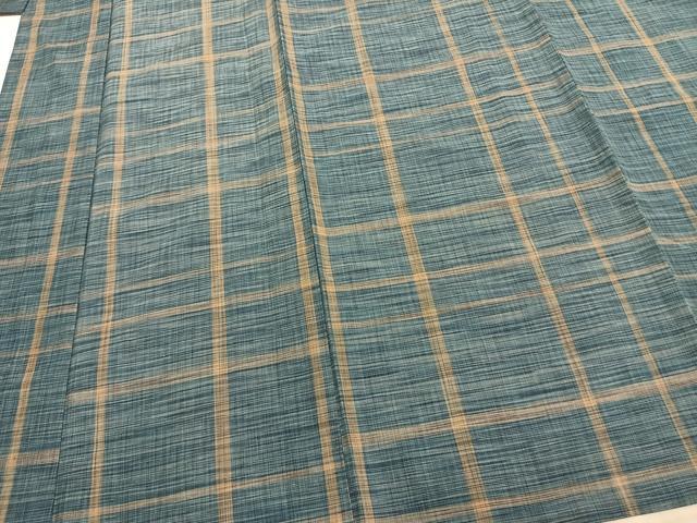 平和屋着物▽上質な紬 単衣 格子 正絹 逸品 未使用 AAAZ9668fy