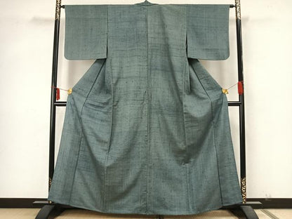 平和屋着物▽上質な紬 単衣 色無地 作家物 錆御納戸色 正絹 逸品 AAAZ9670fy