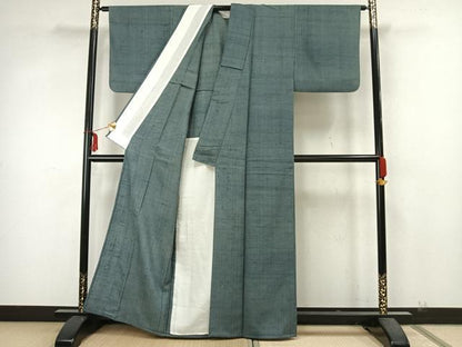 平和屋着物▽上質な紬 単衣 色無地 作家物 錆御納戸色 正絹 逸品 AAAZ9670fy