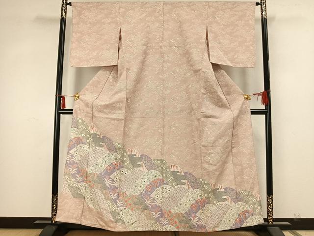 平和屋着物▽訪問着 単衣 紬地 切嵌花文 正絹 逸品 AAAZ9671fy