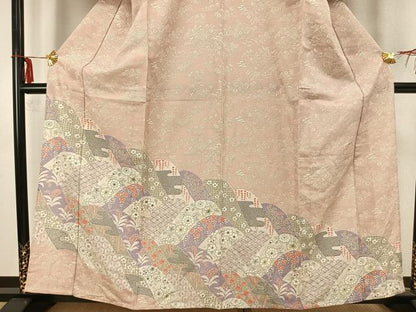 平和屋着物▽訪問着 単衣 紬地 切嵌花文 正絹 逸品 AAAZ9671fy