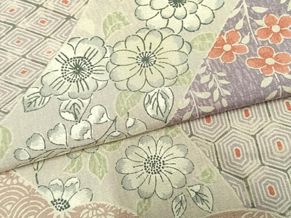 平和屋着物▽訪問着 単衣 紬地 切嵌花文 正絹 逸品 AAAZ9671fy