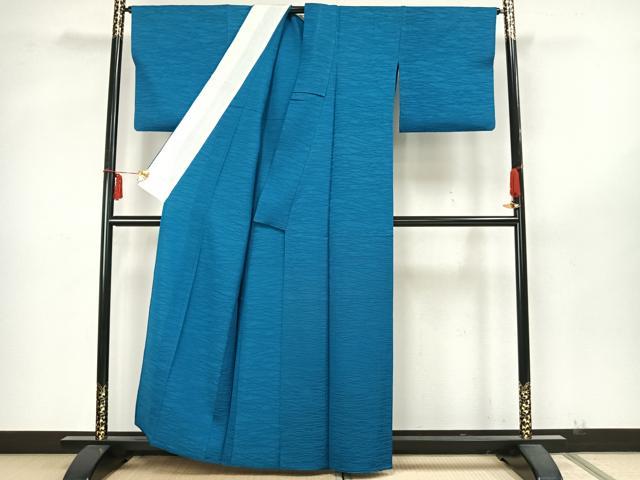 平和屋着物▽上質な色無地 単衣 露芝地紋 花浅葱色 正絹 逸品 AAAZ9672fy