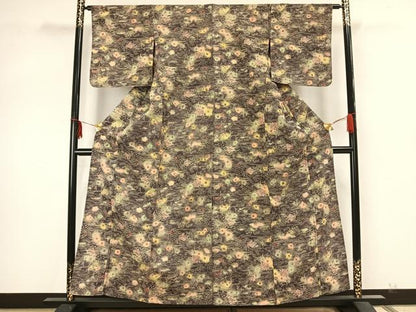 平和屋着物▽上質な小紋　単衣　型染め　草花文　暈し染め　正絹　逸品　AAAZ9673fy