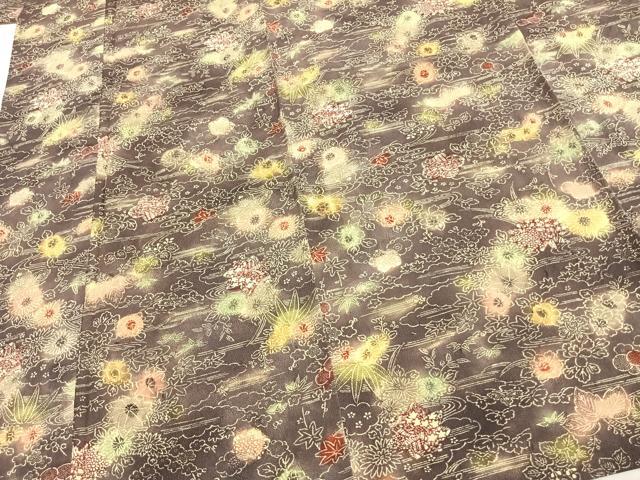 平和屋着物▽上質な小紋　単衣　型染め　草花文　暈し染め　正絹　逸品　AAAZ9673fy