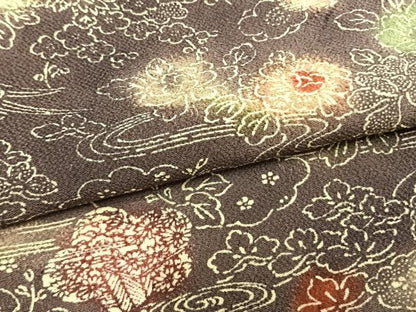 平和屋着物▽上質な小紋　単衣　型染め　草花文　暈し染め　正絹　逸品　AAAZ9673fy
