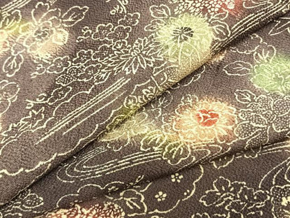 平和屋着物▽上質な小紋　単衣　型染め　草花文　暈し染め　正絹　逸品　AAAZ9673fy