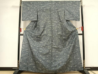 平和屋着物▽上質な紬 単衣 麻の葉文様 正絹 逸品 AAAZ9674fy