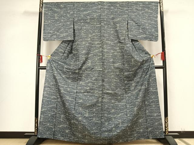 平和屋着物▽上質な紬 単衣 麻の葉文様 正絹 逸品 AAAZ9674fy