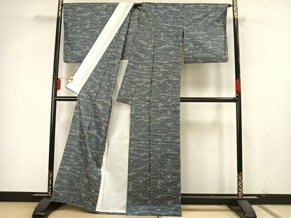 平和屋着物▽上質な紬 単衣 麻の葉文様 正絹 逸品 AAAZ9674fy