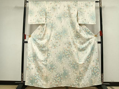 平和屋着物▽上質な小紋 単衣 舞花文 暈し染め 正絹 逸品 AAAZ9680fy