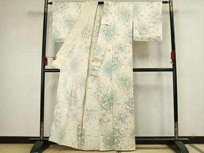 平和屋着物▽上質な小紋 単衣 舞花文 暈し染め 正絹 逸品 AAAZ9680fy