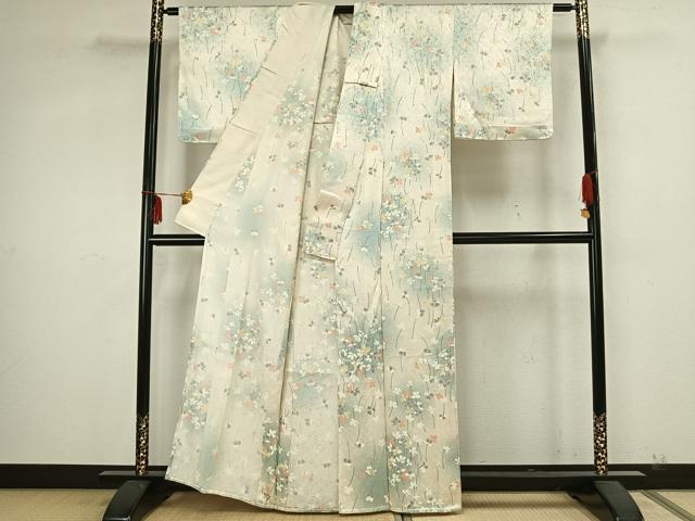 平和屋着物▽上質な小紋 単衣 舞花文 暈し染め 正絹 逸品 AAAZ9680fy