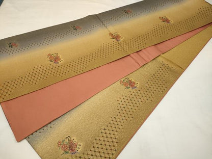 平和屋着物◎六通柄袋帯　花蝶文　銀通し地　正絹　逸品　AAAZ9842tn