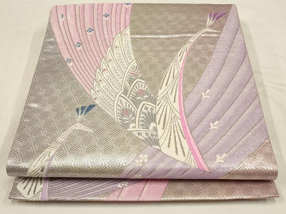 平和屋着物◎六通柄袋帯 孔雀文 銀糸 正絹 逸品 AAAZ9843tn