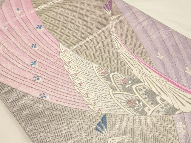 平和屋着物◎六通柄袋帯 孔雀文 銀糸 正絹 逸品 AAAZ9843tn
