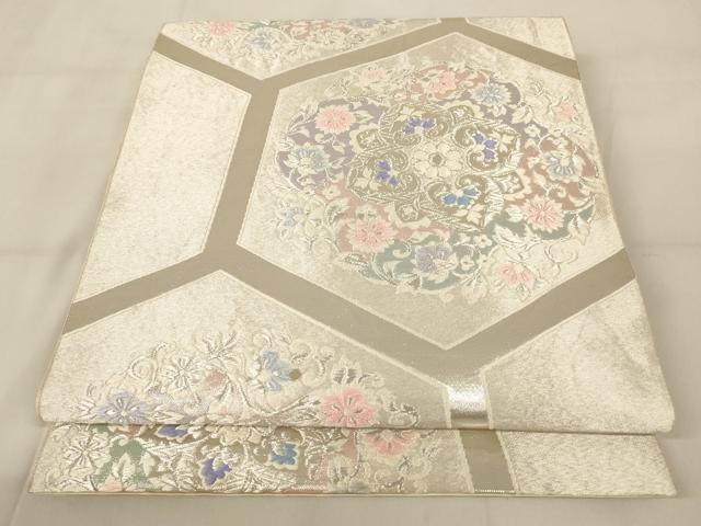 平和屋着物◎六通柄袋帯 正倉院花文 銀糸 正絹 逸品 AAAZ9849tn