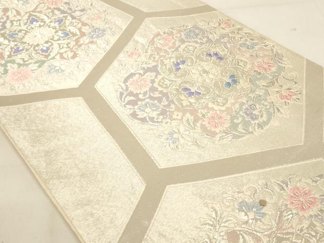平和屋着物◎六通柄袋帯 正倉院花文 銀糸 正絹 逸品 AAAZ9849tn