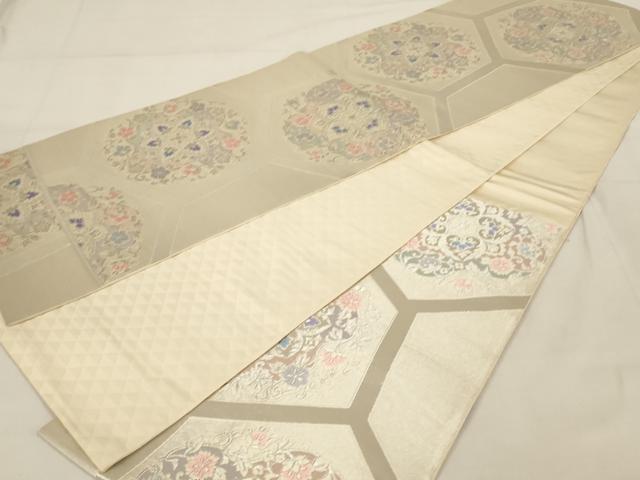 平和屋着物◎六通柄袋帯 正倉院花文 銀糸 正絹 逸品 AAAZ9849tn