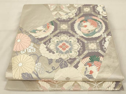 平和屋着物◎六通柄袋帯 唐織 鳳凰花文 銀糸 正絹 逸品 AAAZ9850tn