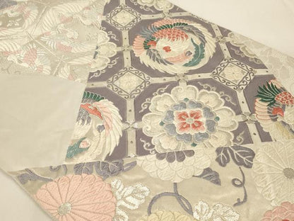 平和屋着物◎六通柄袋帯 唐織 鳳凰花文 銀糸 正絹 逸品 AAAZ9850tn