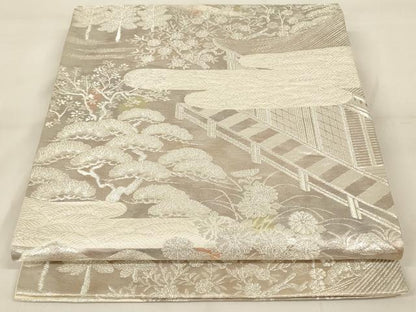 平和屋着物◎六通柄袋帯 風景文 銀糸 正絹 逸品 AAAZ9852tn