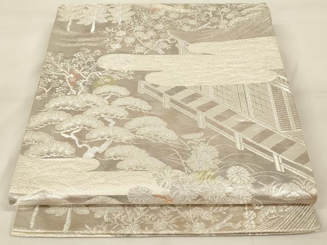 平和屋着物◎六通柄袋帯 風景文 銀糸 正絹 逸品 AAAZ9852tn