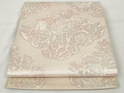 平和屋着物◎六通柄袋帯　草花文　銀糸　引箔　正絹　逸品　AAAZ9858tn