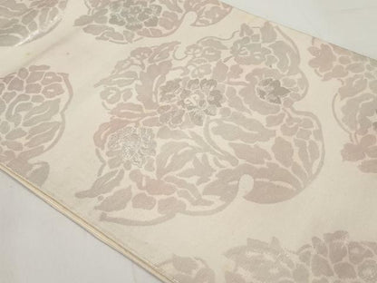 平和屋着物◎六通柄袋帯　草花文　銀糸　引箔　正絹　逸品　AAAZ9858tn
