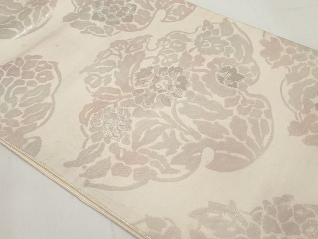 平和屋着物◎六通柄袋帯　草花文　銀糸　引箔　正絹　逸品　AAAZ9858tn