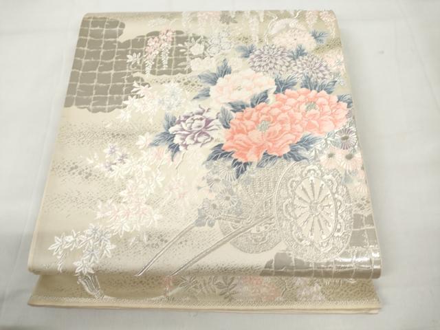 平和屋着物◎六通柄袋帯 唐織 花車文 銀糸 正絹 逸品 AAAZ9863tn