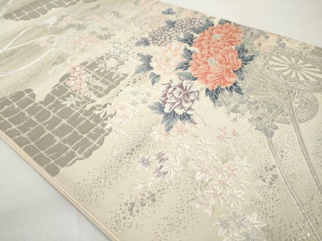 平和屋着物◎六通柄袋帯 唐織 花車文 銀糸 正絹 逸品 AAAZ9863tn