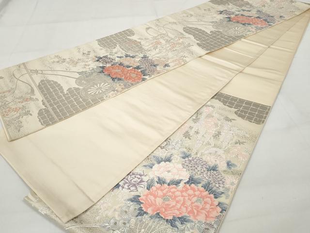 平和屋着物◎六通柄袋帯 唐織 花車文 銀糸 正絹 逸品 AAAZ9863tn