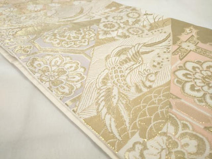平和屋着物◎六通柄袋帯 鳳凰花文 金糸 正絹 逸品 AAAZ9870tn